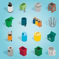 Trash bin set icons, isometric 3d style vector