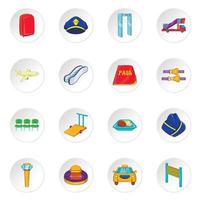 Airport icons, cartoon style vector