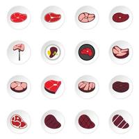 Steak icons set, flat style vector