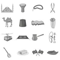 Turkey icons set, gray monochrome style vector