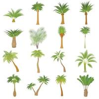 Different palm trees icons set, cartoon style vector