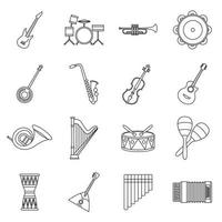 Musical instruments icons set in outline style vector