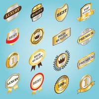 Golden labels set icons, isometric 3d style vector