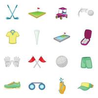 Golf icons set, cartoon style vector