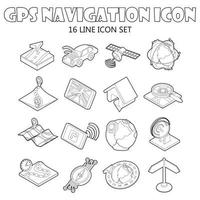 Gps navigation icons set, outline style vector