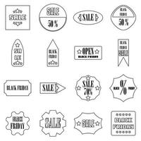 Black Friday Sales signs icons set, outline style vector