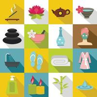 Conjunto de iconos de tratamientos de spa, estilo plano vector