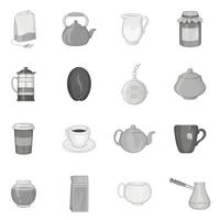 Coffee icons set, black monochrome style vector