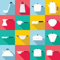 Tableware icons set, flat style vector