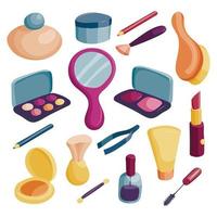 Cosmetics icons set, cartoon style vector