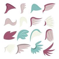 Wings icons set, cartoon style vector