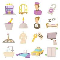 Hotel items set, cartoon style vector