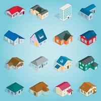 Town house cottage set icons, isometric 3d style vector