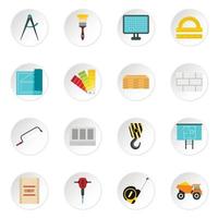 Building equipment icons set, flat style vector