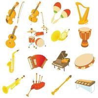 iconos de instrumentos musicales, estilo de dibujos animados vector