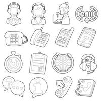 Call center items icons set, outline cartoon style vector