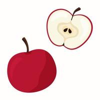 manzana roja y media manzana. ilustración vectorial vector