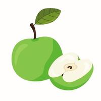 Green apple with a leaf and half an apple vector