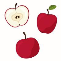 conjunto de manzana roja. manzana en rodajas aislada sobre fondo blanco. vector