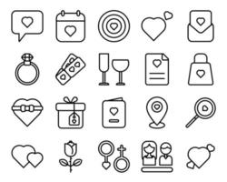 Set of Valentine Day line icon style. vector