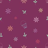 Seamless pattern with flowers, leaf and basket. Colorful pattern, modern design. Vector illustration.