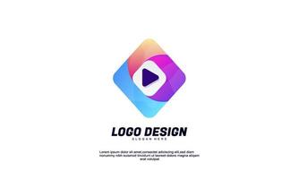 stock vector abstract creative logo idea rectangle and play media for brand identity company or business gradient color design template