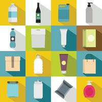 Packaging items icons set, flat style vector