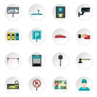 Parking icons set, flat style vector