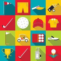 Golf icons set, flat style vector