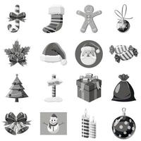 Christmas icons set, gray monochrome style vector