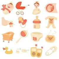 Baby born icons set, cartoon style vector