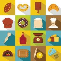 conjunto de iconos de panadería, estilo plano vector