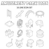 Amusement park icons set, outline style vector