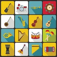 Musical instruments icons, flat style vector