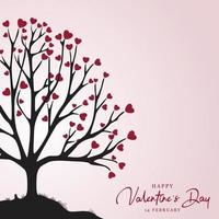 feliz día de san valentín con fondo de árbol de corazón vector