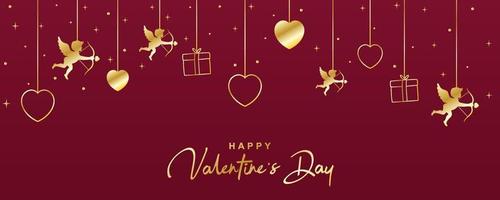 Elegant valentine's day banner with gold design vector