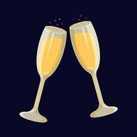 Two sparkling glasses of champagne with bubbles vector