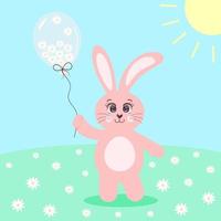 Cute pink bunny with big eyes holding a balloon full of chamomiles. Easter, spring, summer concept. Cartoon rabbit on the meadow. 5317072 Vector Art at Vecteezy Cute pink bunny with big eyes holding a balloon full of chamomiles. Easter, spring, summer concept. Cartoon rabbit on the meadow. 5317072 Vector Art at Vecteezy