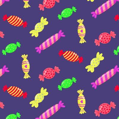 Colorful seamless candy pattern on dark background.