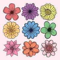 colorful Flowers doodle set illustration Premium Vector