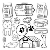 Hand drawn pets vector doodle set.dog and cat illustration premium vector