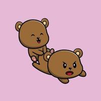 Linda pareja de osos jugando ilustración de icono de vector de dibujos animados. concepto de icono animal vector premium aislado. estilo de dibujos animados plana
