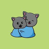 Linda pareja de gatos con ilustración de icono de vector de dibujos animados de manta. concepto de icono animal vector premium aislado. estilo de dibujos animados plana