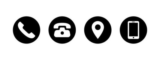 Business card contact Icons. Black round Symbols