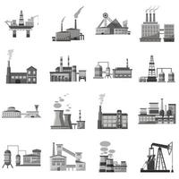 Factory icons set, gray monochrome style vector