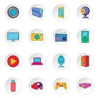 Audio and video icons set, cartoon style vector