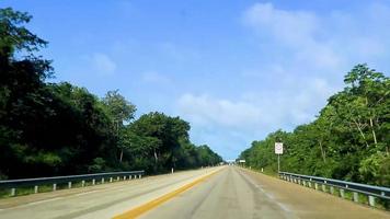 conduciendo por la autopista autopista en la naturaleza tropical de la selva méxico.