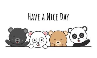 Cute bear doodle banner background wallpaper icon cartoon illustration vector