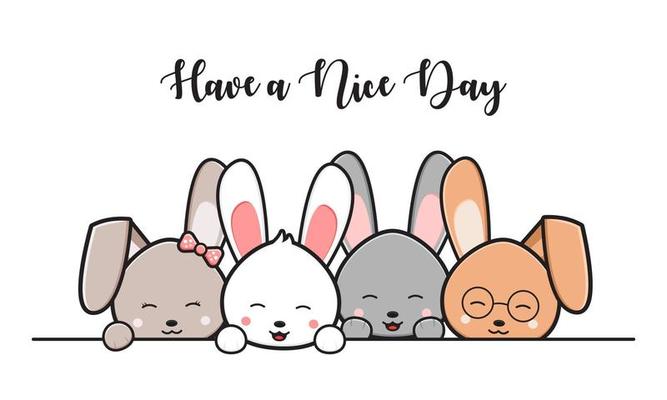 Cute rabbit doodle banner background wallpaper icon cartoon ...