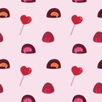 Hand drawn romantic confectionery seamless pattern with chocolate candies and lollipop vector